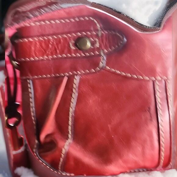 Fossil Red Leather Purse Cognac Fabric Lining Key Fob 8-9 Inch Drop 3 Pockets - Picture 4 of 16